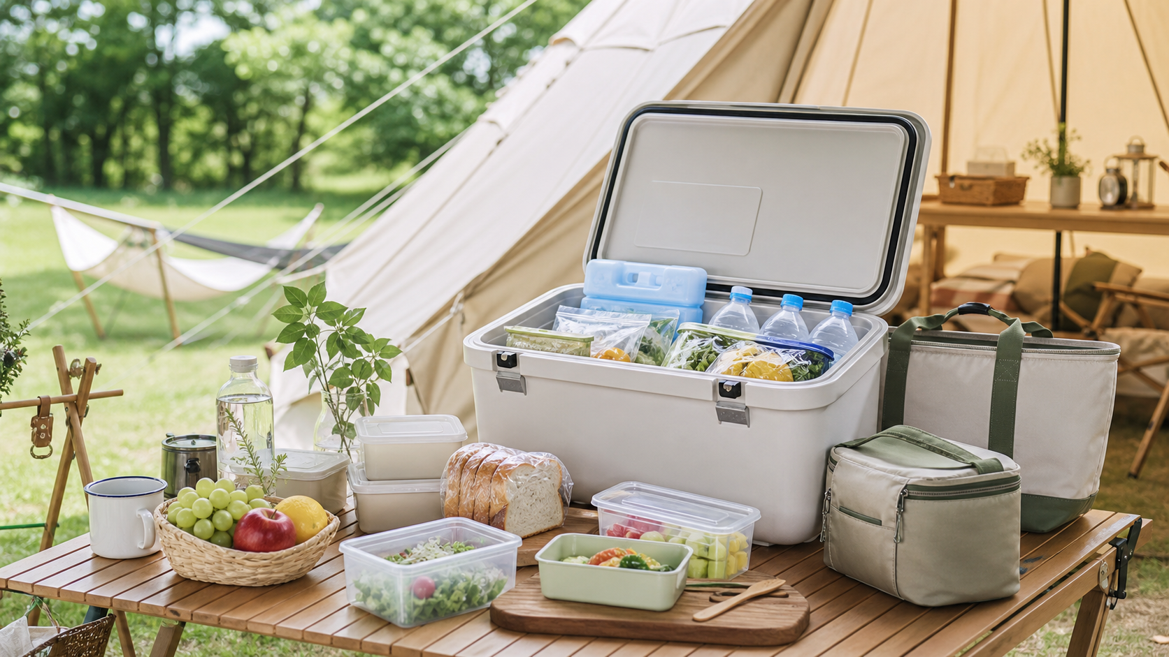 夏キャンプの食材管理と保冷対策のイメージ
