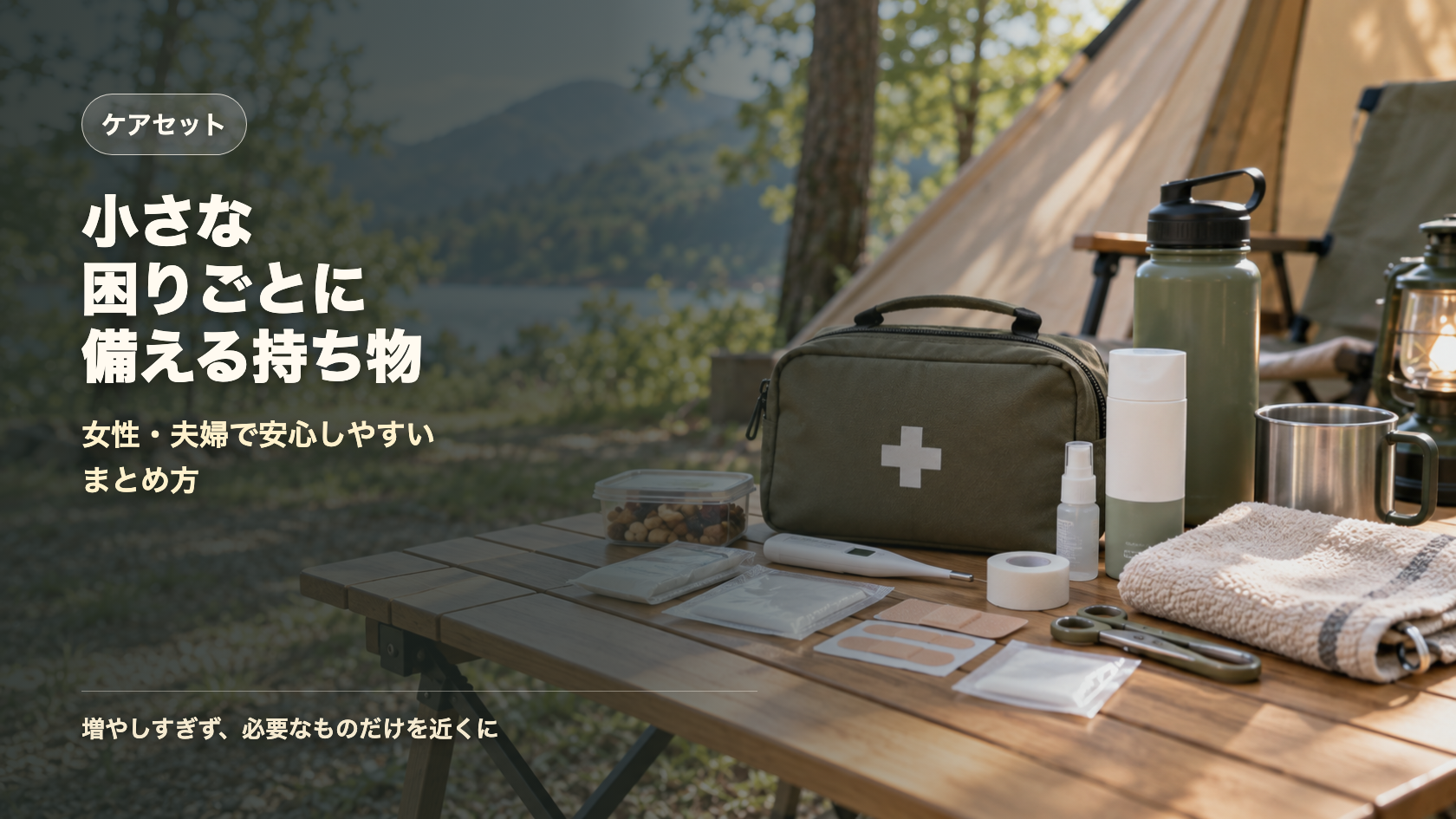 キャンプの小さな困りごとに備えるケアセットを示す文字入りアイキャッチ